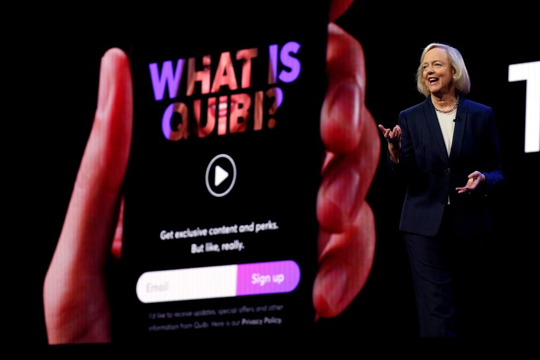 Quibi chief executive Meg Whitman speaks during a Quibi keynote address at the CES 2020 trade show in Las Vegas, Nevada, on January 8. Photo: Reuters