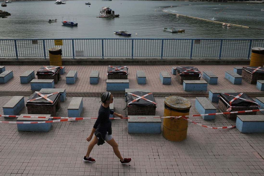 Barbecue pits remain closed at a beach on April 8, to deter social gathering and help curb the spread of the coronavirus in Hong Kong. Photo: AP