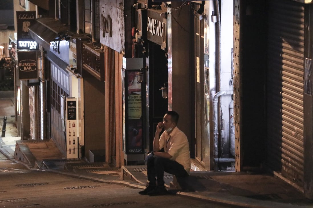 An empty street in the prime Hong Kong nightlife destination of Lan Kwai Fong in Central district. Hong Kong bar owners are enduring a two-week closure, but still need to pay rent and staff. Photo: Dickson Lee