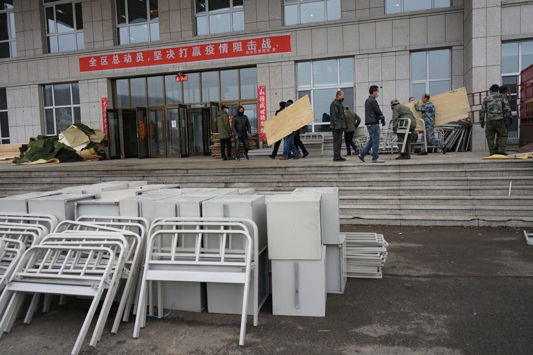 A makeshift hospital is being built in Heilongjiang province near the border with Russia. A cluster of Covid-19 cases has emerged in the province. Photo: Reuters