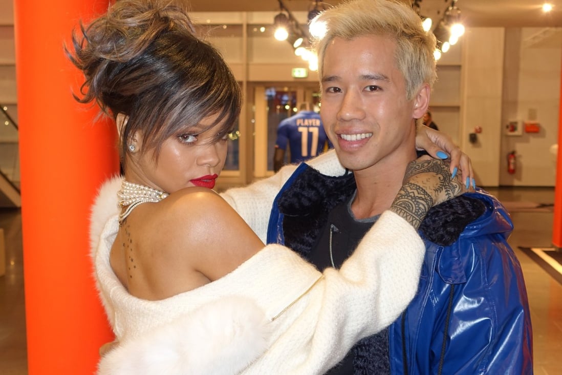 Just Jared founder Jared Eng, here pictured with singer Rihanna, has added styling Hollywood’s young stars to his skill set, dressing them in everything from Saint Laurent to Ferragamo.