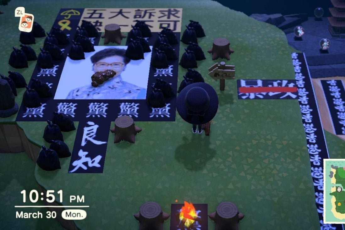 Hong Kong Chief Executive Carrie Lam has come under attack in content posted by a group of players on the Nintendo social simulation video game Animal Crossing: New Horizons, which has become an online gathering place for pro-democracy protesters. Photo: SCMP