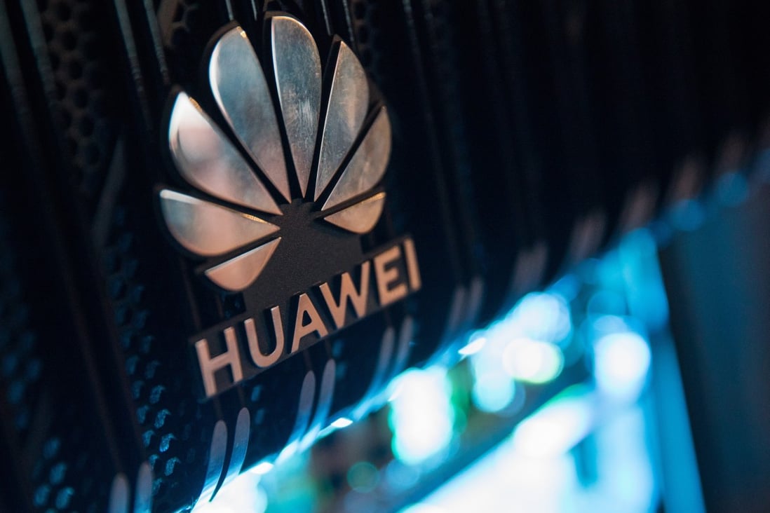 A corporate logo sits on a Huawei NetEngine 8000 intelligent metro router on display during a 5G event in London on Feb. 20, 2020. Photo: Bloomberg
