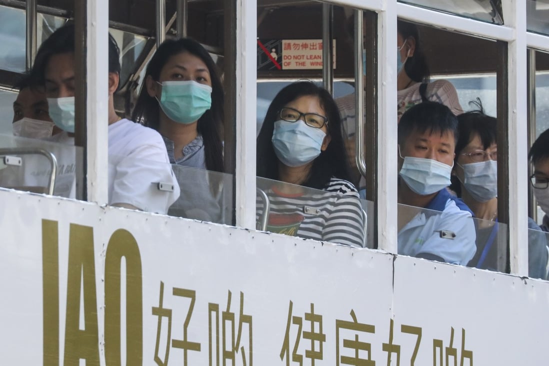 Passengers on a tram in Hong Kong wear masks to guard against the coronavirus. Photo: Dickson Lee