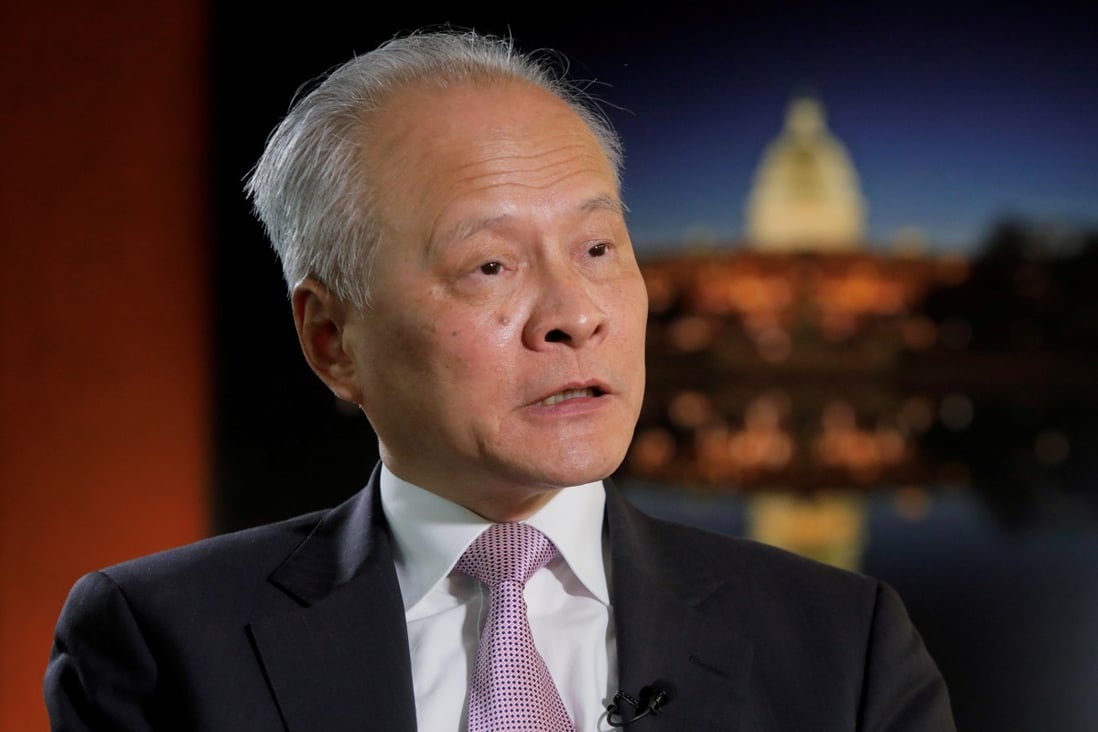 Cui Tiankai, China's ambassador to the United States, accused senior US politicians on Tuesday of ignoring scientific expertise to pursue “groundless accusations” about the Covid-19 pandemic. Photo: Reuters