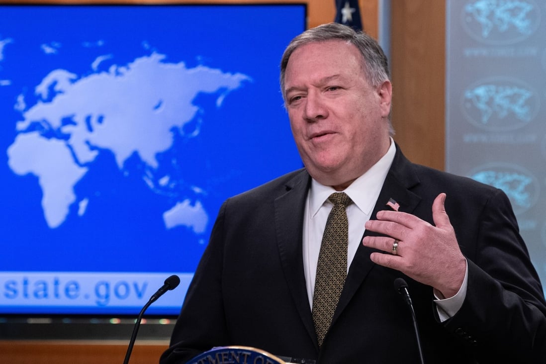 Secretary of State Mike Pompeo during his briefing on Wednesday in Washington. Photo: AP