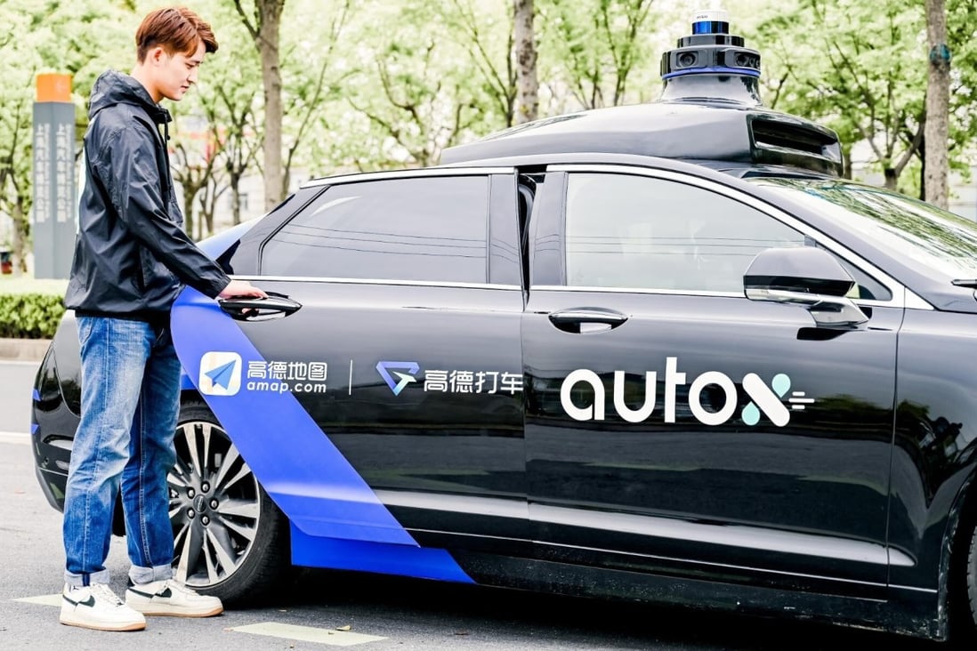 The AutoX RoboTaxi service in Shanghai’s Jiading district marks the first time an option for a self-driving car has become available on a major ride-hailing platform in China. Photo: Handout