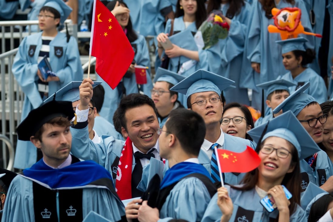 Graduates wave Chinese national flags during a commencement ceremony at Columbia University in New York on May 16, 2018. Chinese students make up a third of international students in the US. Photo: Xinhua