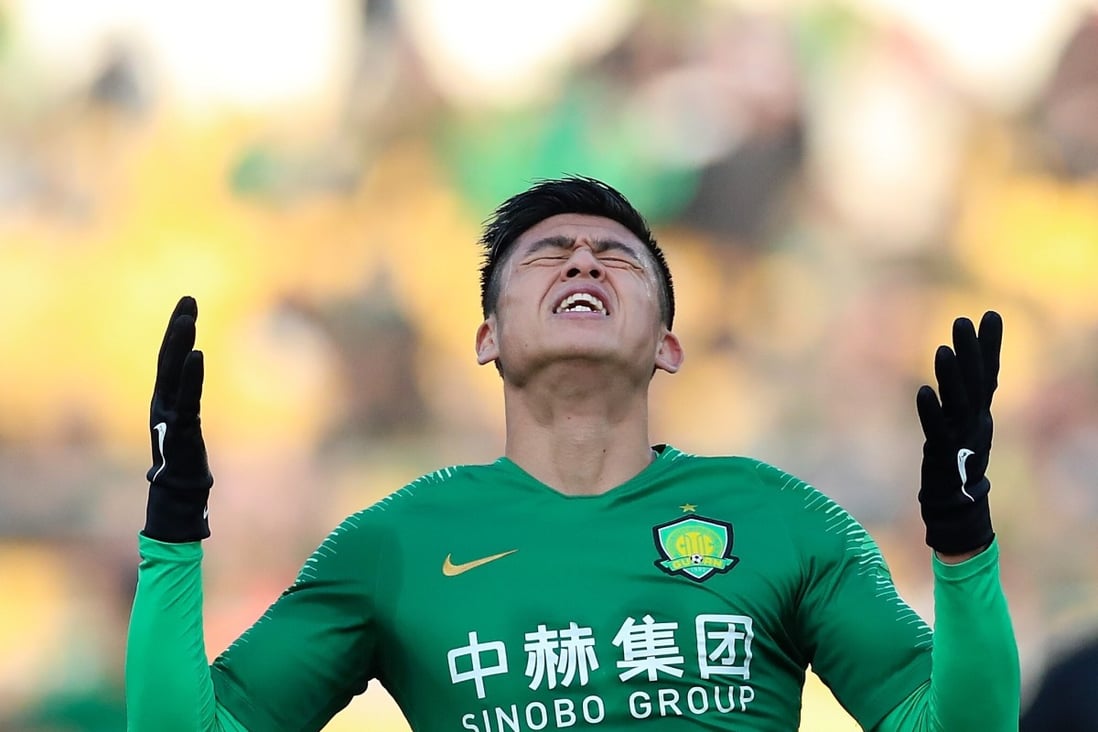 Beijing Guoan’s Zhang Yuning laments a missed opportunity against Shandong Luneng during the 2019 Chinese Super League. Photo: Xinhua