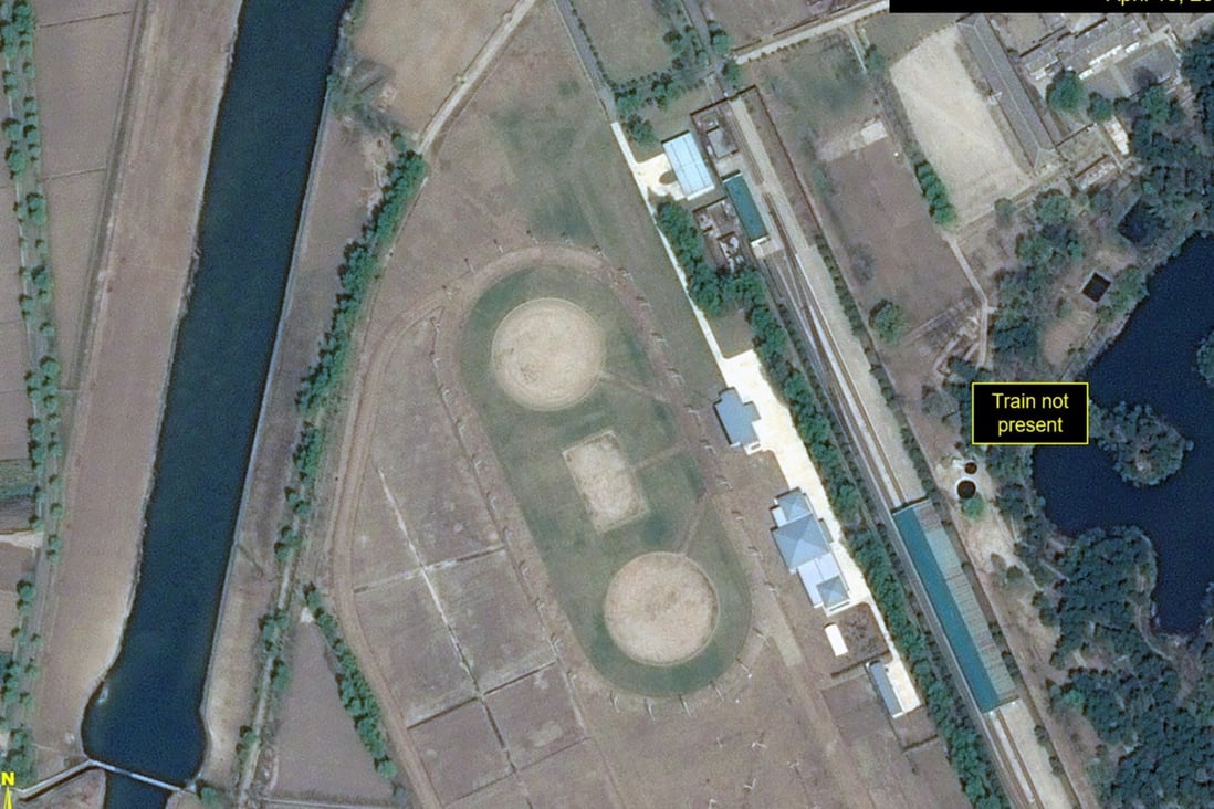 A satellite image taken on April 15 shows North Korean leader Kim Jong-un’s train in Wonsan. Photo: 38 North/Reuters