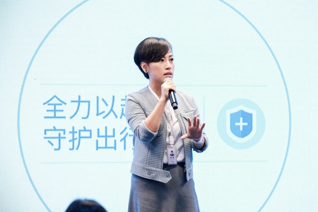 Jean Liu Qing, president of Didi Chuxing, speaks at a briefing on use safety in Beijing, July 2, 2019. Photo: Handout