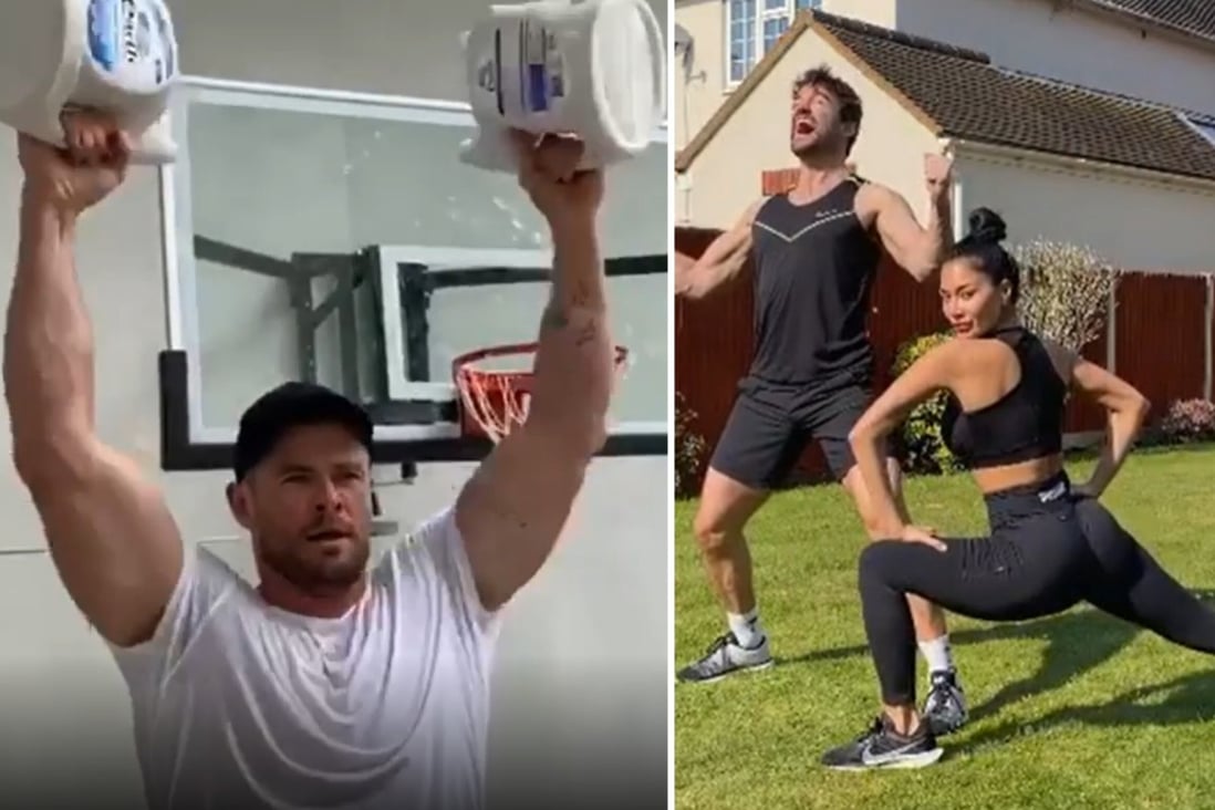 Looking for home workouts? Follow celebrities Chris Hemsworth, Nicole Scherzinger, Thom Evans, Mark Wahlberg, and Molly Sims for no or minimal equipment workouts. Photos: Instagram