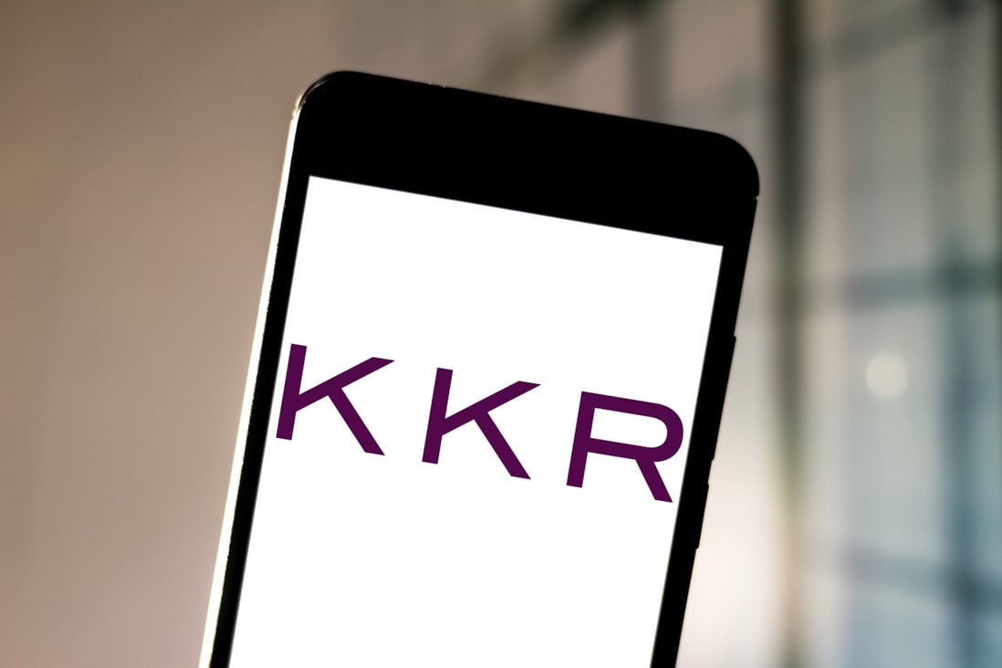 In this photo illustration the KKR logo is seen displayed on a smartphone. Handout
