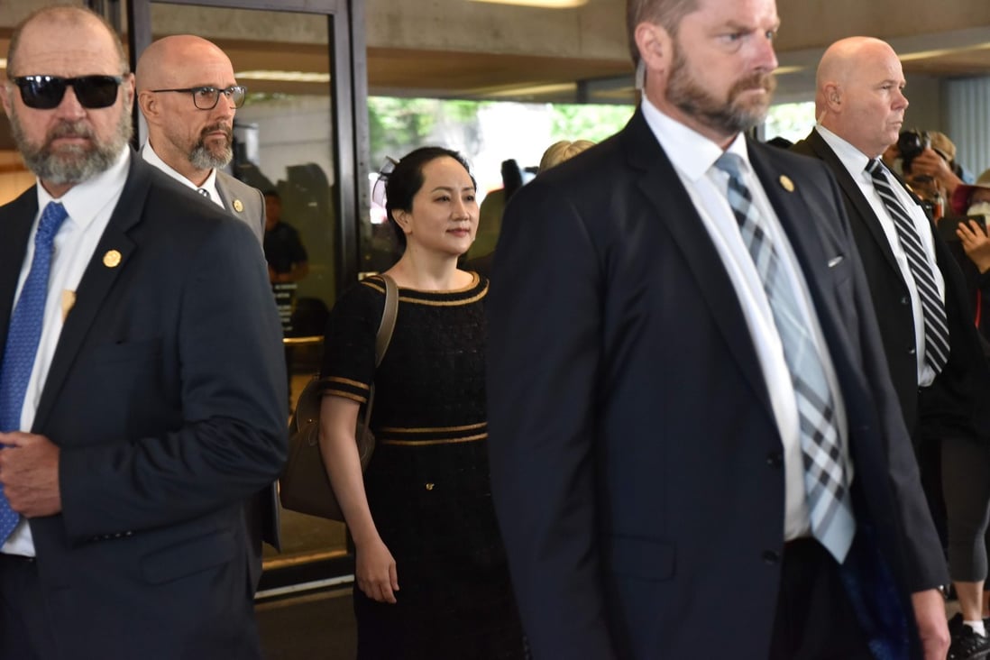Huawei CFO Meng Wanzhou leaving court on Wednesday, after hearing the decision on her double-criminality application. Photo: AFP