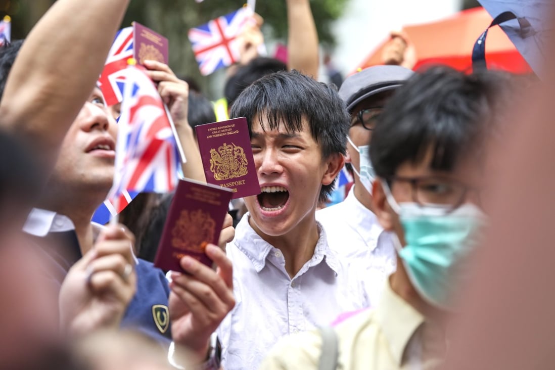 Hundreds of activists march to British consulate in Admiralty in September 2019, urging the UK government to grant full citizenship to those with British National (Overseas) passports. Photo: Nora Tam
