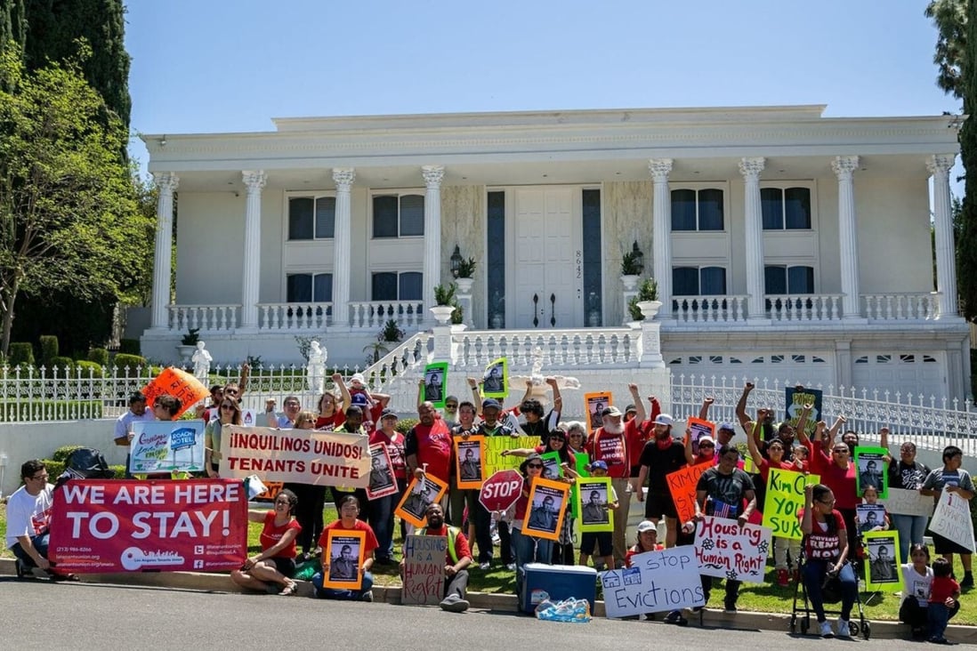 Renters who received eviction notices at their flat units showed at their landlord’s mansion in this 2018 event. This time, victims of Covid-19 are ‘better protected’ by sympathetic governments and interest groups. Photo: Los Angeles Tenants Union