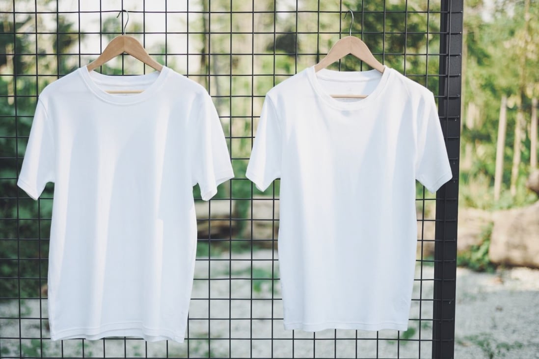 Plain white T-shirts from a newly launched Malaysian label, Spheraco. It and another new label there, Sea Bells, make a point of sourcing organically produced cotton and adopting other environment-friendly practices.