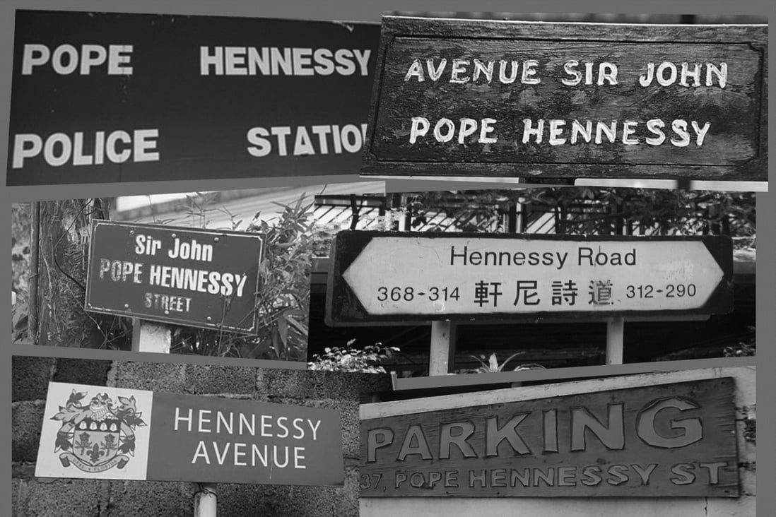 Signs for various roads named after John Pope Hennessy, governor of Hong Kong from 1877 to 1882, in former British colonies in which he was stationed.