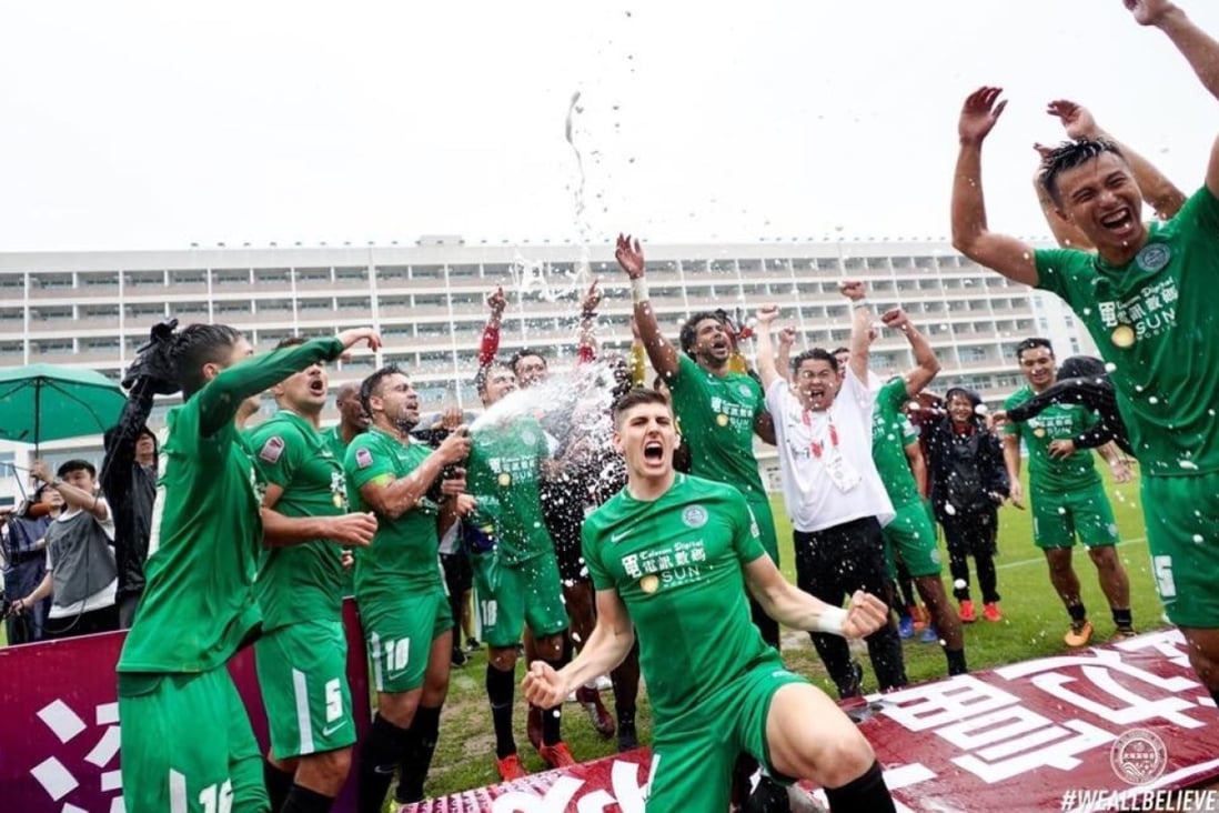 Just a year ago, Tai Po celebrate winning the Hong Kong Premier League. Now they face going down to First Division due to financial difficulties. Photo: Tai Po FC