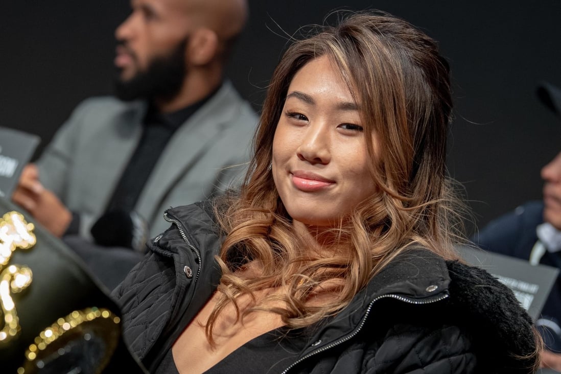 One Championship atomweight champion Angela Lee on stage at the One: A New Era press conference in Tokyo in 2018. Photo: Handout