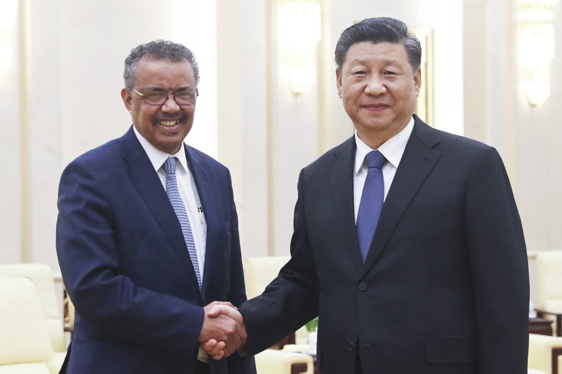 Chinese President Xi Jinping meets visiting World Health Organisation director general Tedros Adhanom Ghebreyesus in Beijing on January 28. Photo: Xinhua