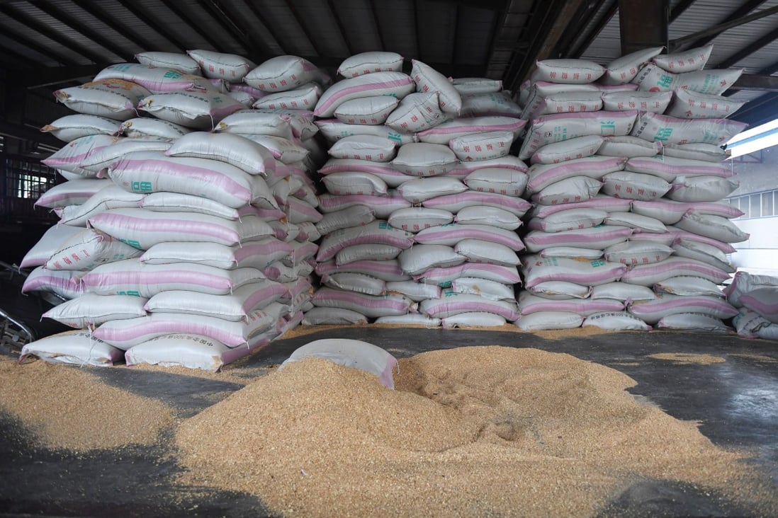 Sacks of animal feed made from soybeans at the Hopefull Grain and Oil Group in Sanhe, in China's northern Hebei province, an importer of soybeans from the United States. Photo: AFP