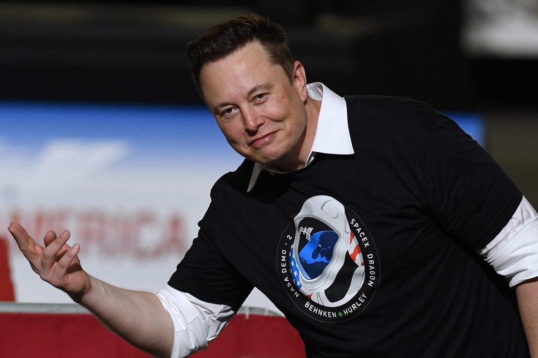 Elon Musk, founder and chief executive of Space Exploration Technologies Corp, celebrates the successful launch of his company’s Falcon 9 rocket at the Kennedy Space Centre during a post launch event on May 30. Photo: DPA