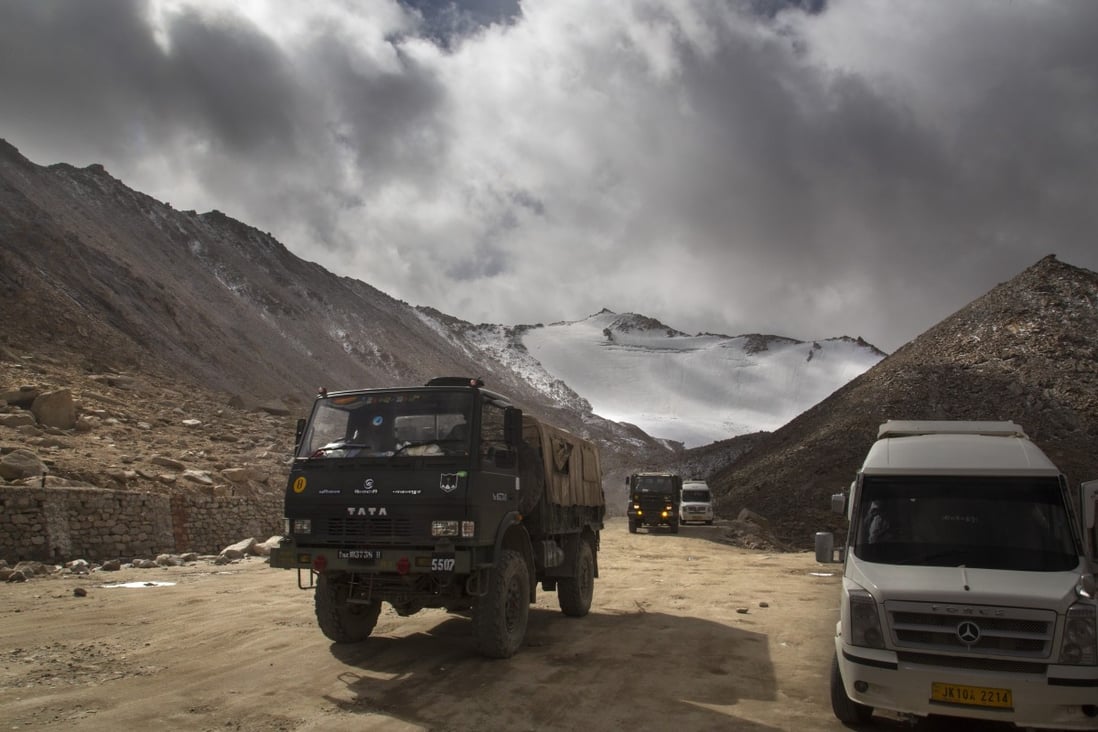 An Indian Army truck crosses Chang la pass near Pangong Lake in Ladakh. Photo: AP