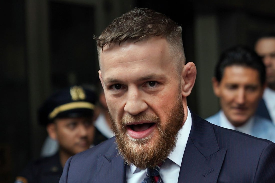 Former UFC double champion Conor McGregor talking to the press after he pleaded guilty to a single violation of disorderly conduct in Brooklyn Criminal Court in 2018. Photo: AFP