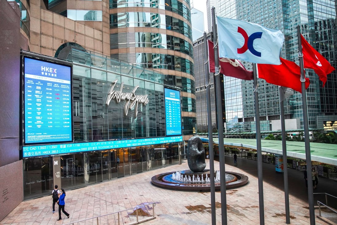 View of the HKEX flag at the Exchange Square in Central. Photo: Winson Wong