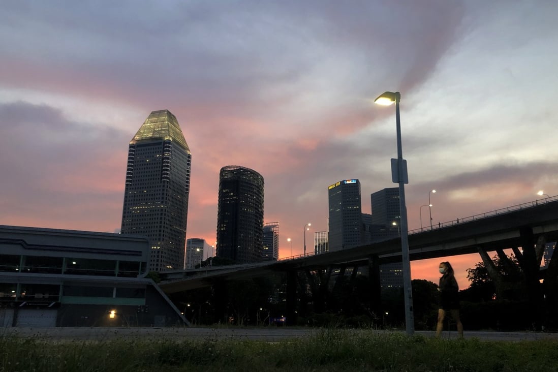 Part of Singapore’s skyline pictured at dusk on June 8. Photo: EPA