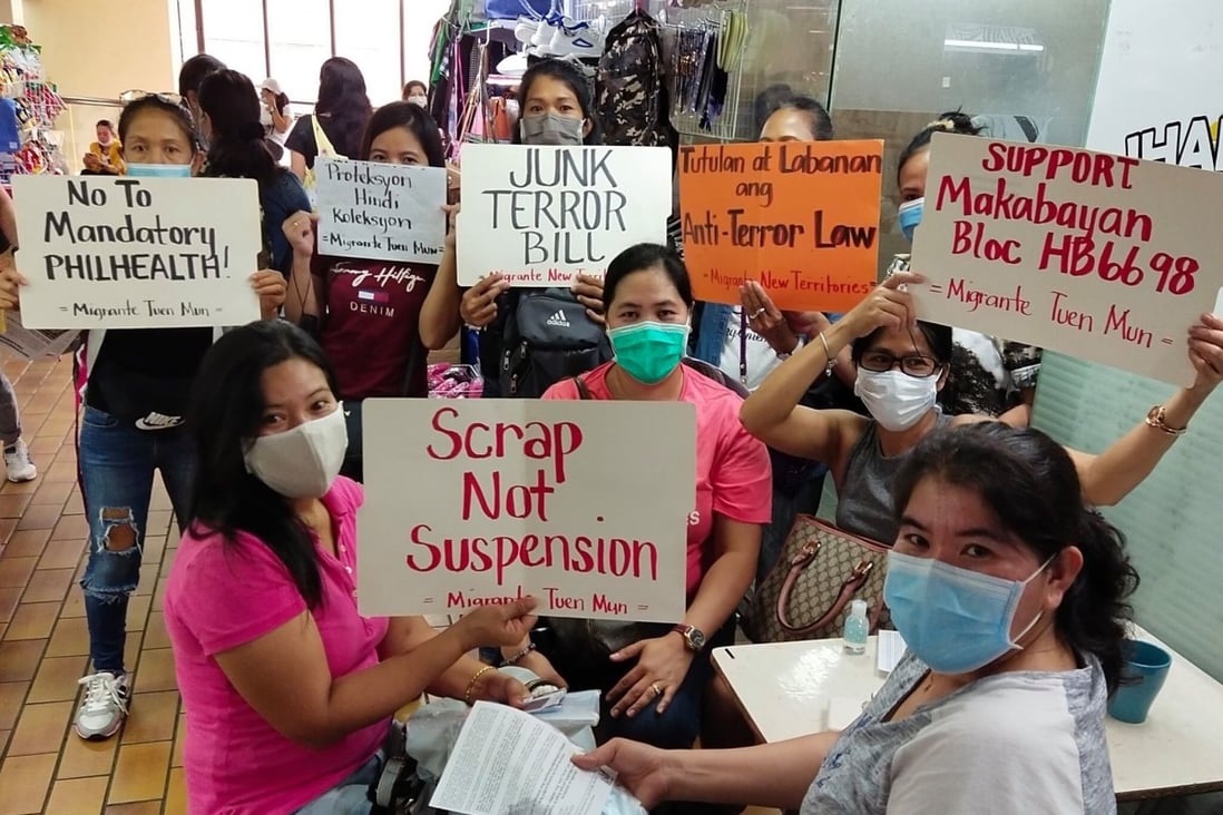 Migrant workers in Hong Kong have joined small protests against the anti-terrorism bill in the Philippines. Photo: Handout