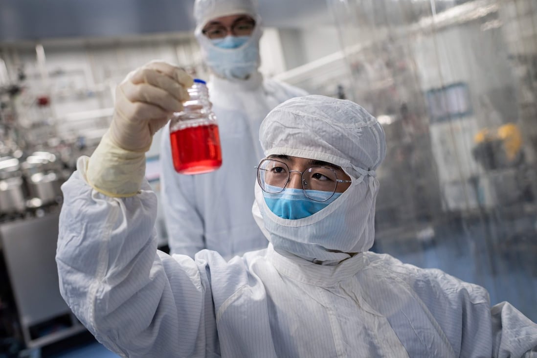 A technician inside the Cells Culture Room laboratory at Sinovac Biotech in Beijing on April 29, 2020. Sinovac is conducting one of the five clinical trials of potential vaccines that have been authorised in China. Photo: AFP