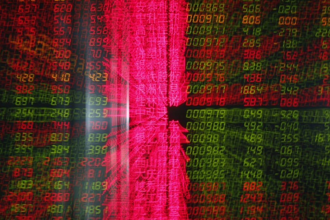 A view shows an electronic board showing the stock prices at a securities brokerage house in Beijing. Photo: EPA-EFE