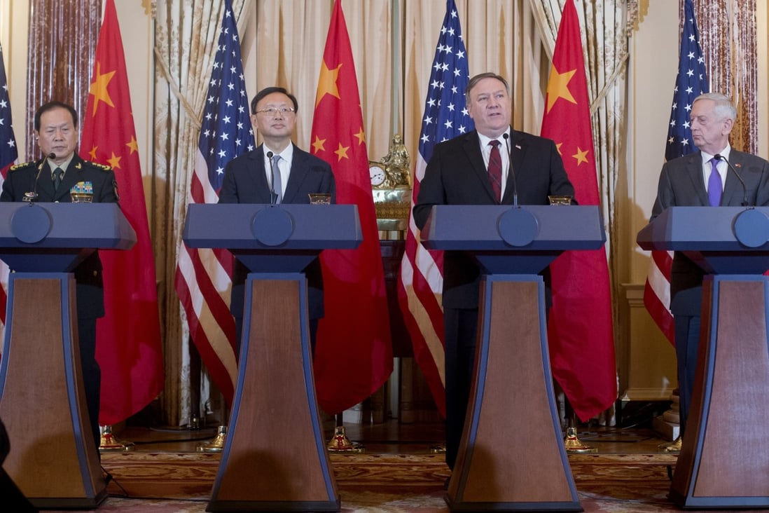 Chinese Politburo member Yang Jiechi and US Secretary of State Mike Pompeo (centre) will meet in Hawaii on Wednesday. Photo: EPA-EFE
