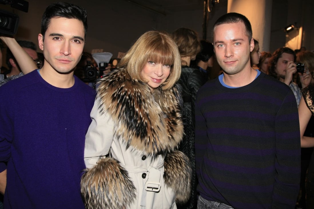Lazaro Hernandez (left), Anna Wintour and Jack McCollough attend a 2009 Proenza Schouler fashion show in New York. Wintour was seen as favouring young, handsome gay male designers over equally talented female creators. Photo: David X. Prutting/Patrick McMullan/Getty Images