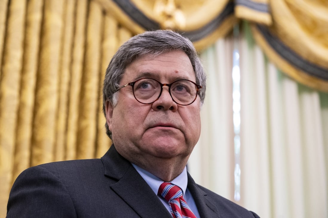 Attorney General William Barr in the Oval Office on 28 May, 2020. Photo: EPA-EFE