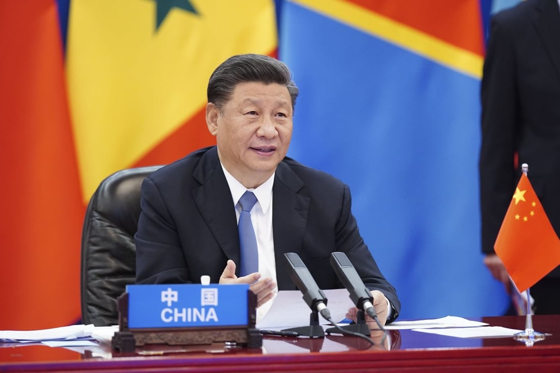 Chinese leader Xi Jinping speaks to participants in the Extraordinary China-Africa Summit on Solidarity Against Covid-19, which was held via video link on Wednesday. Photo: Xinhua