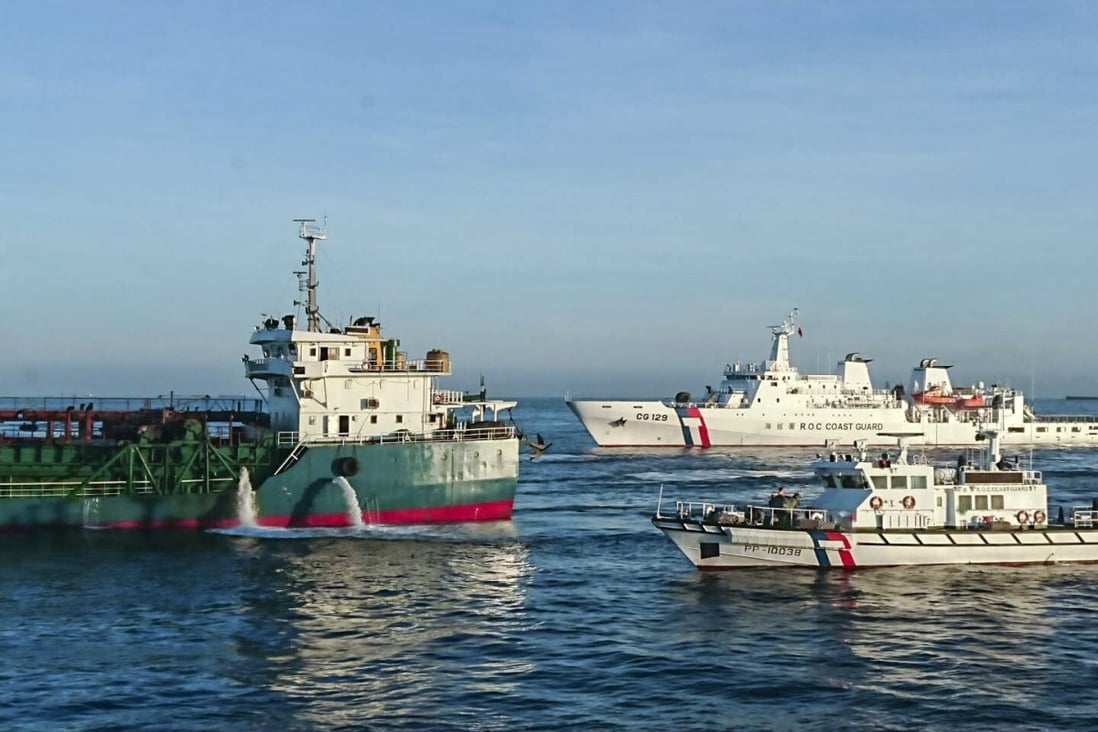 Taiwan’s coastguard intercepts a flotilla of mainland Chinese sand dredgers on June 3. Photo: CNA