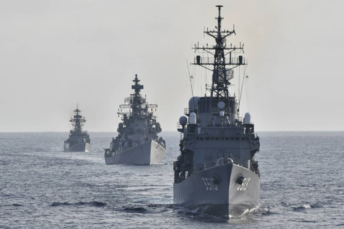 Joint Japan-India naval exercises indicate that geopolitical rivalries are heating up in the Indian and Pacific Oceans. Photo: Japan Maritime Self-Defence Force via Twitter