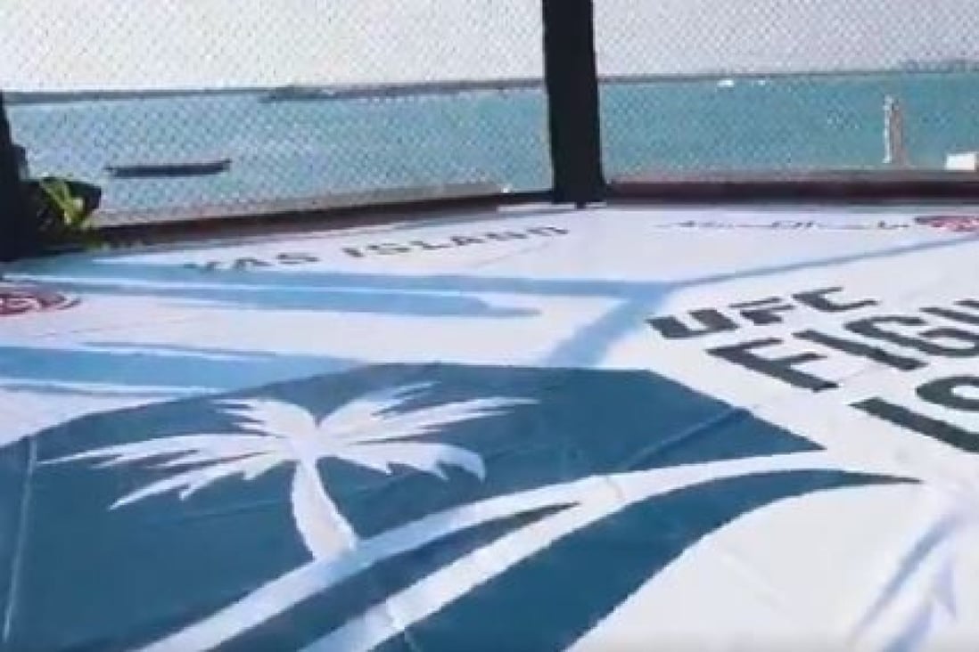 Fight Island's Octagon on the beach will be used for training purposes. Photo: Dana White/Twitter