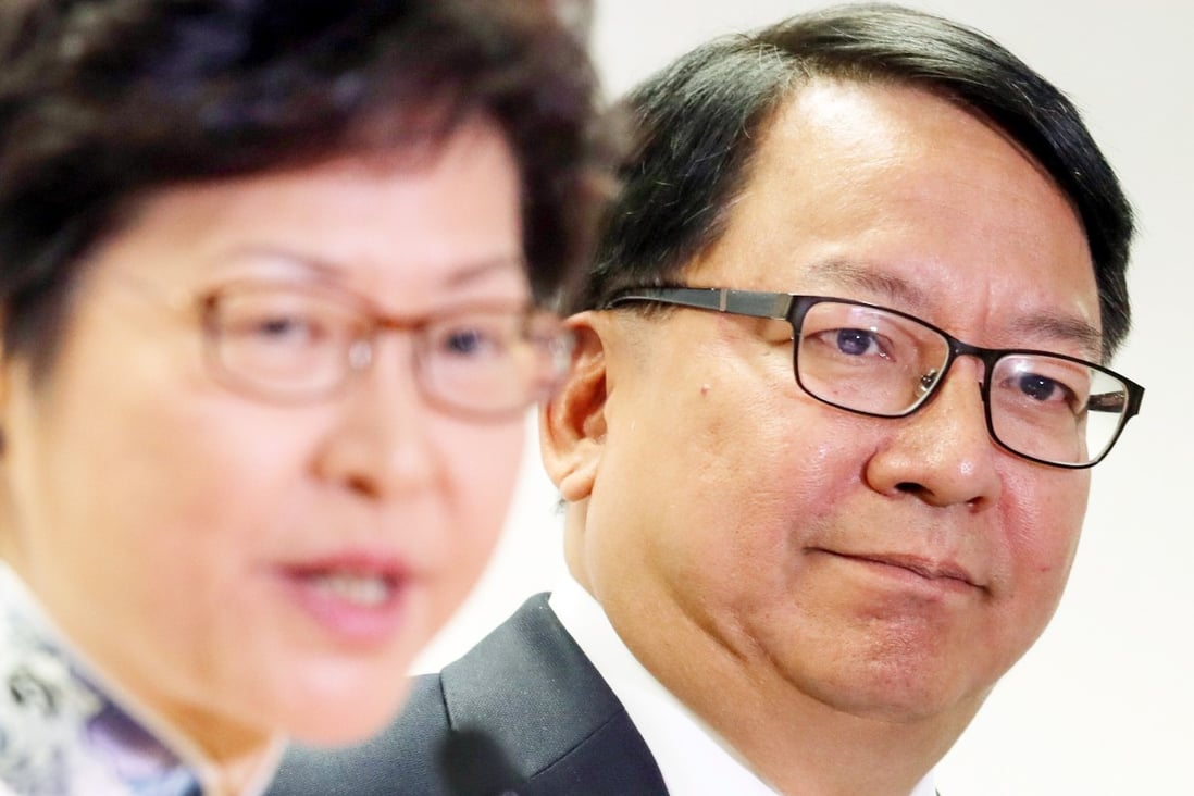 Eric Chan (right), pictured with Carrie Lam, has been appointed secretary general of the local Committee for Safeguarding National Security. Photo: Nora Tam