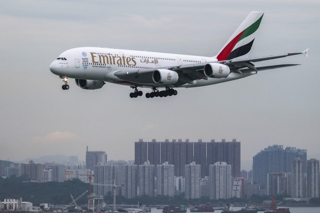 An Emirates aircraft about to land at Hong Kong International Airport. Photo: Roy Issa