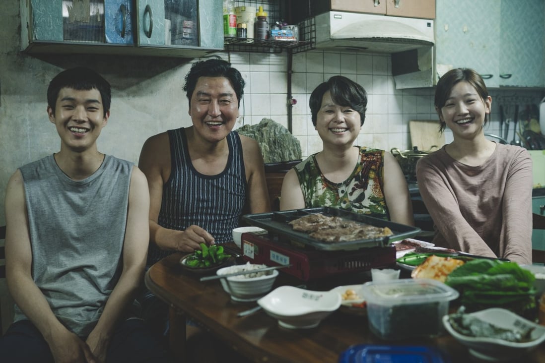 Choi Woo-shik, Song Kang-ho, Chang Hyde-jin and Park So-dam (from L-R) in a still from Parasite. Photo: CJ Entertainment