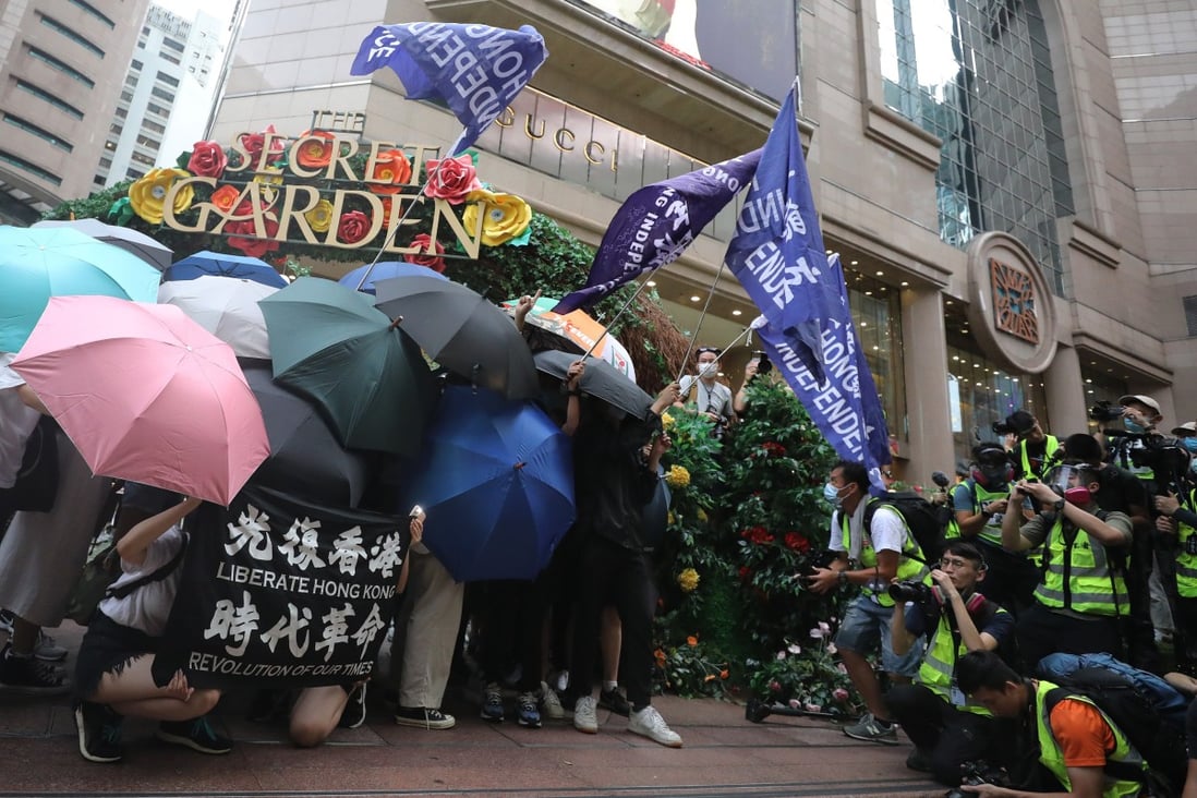 Anti-government protestors wave Hong Kong independence flags during an anti-security law demonstration on the 23rd anniversary of the establishment of the Hong Kong Special Administrative Region. Photo: May Tse