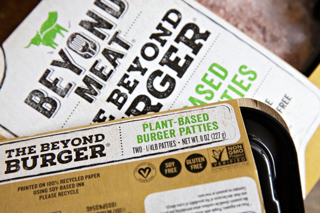 Beyond Meat’s plant-based burger patties went on sale Saturday in Shanghai Hema grocery stores. Photo: Bloomberg