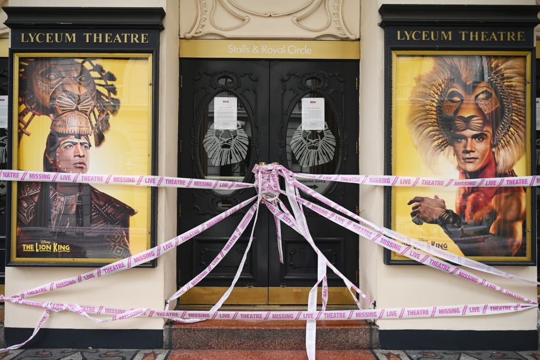 The Lyceum Theatre in the West End of London, all taped up. Photo: AP