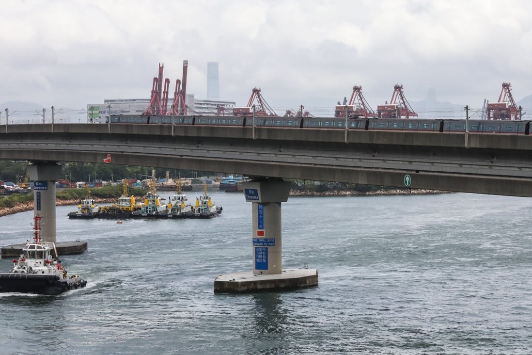 Train services were temporarily disrupted after a boat hit the Rambler Channel Bridge in Hong Kong. Photo: K.Y. Cheng