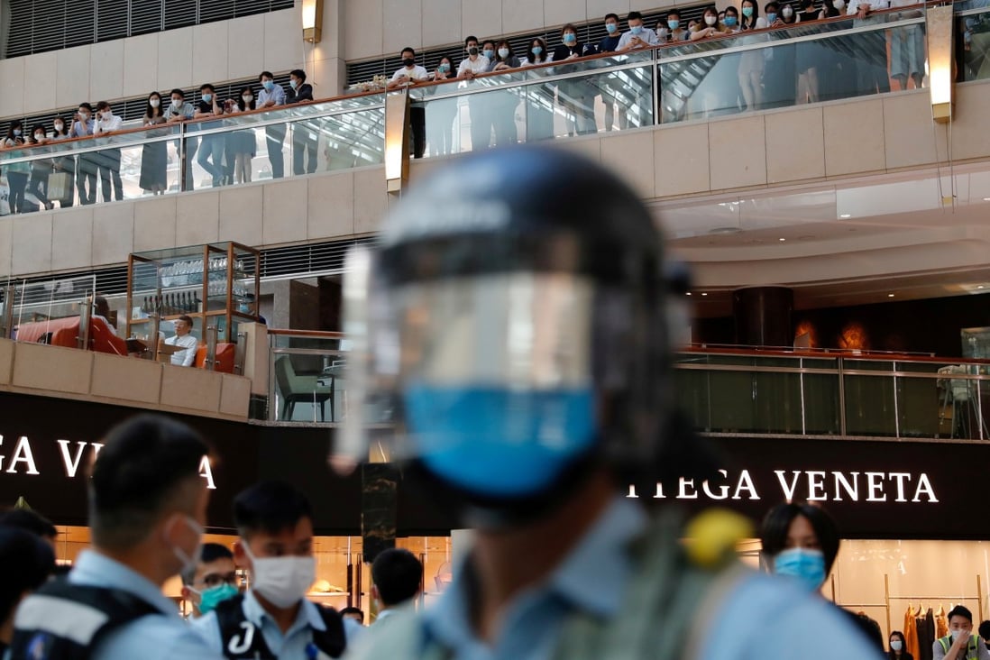 Riot police patrol a shopping mall during a protest in Hong Kong after the National People’s Congress passed a national security law for the city on June 30. Photo: Reuters