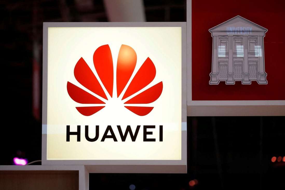 The logo for Huawei is seen at an event in Paris last summer. Photo: Reuters